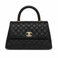 Дамска чанта - Chanel Coco Handle Flap Bag with Top Handle – Black Quilted Caviar Leather / Grained Calfskin, Gold Hardware