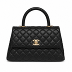 Дамска чанта - Chanel Coco Handle Flap Bag with Top Handle – Black Quilted Caviar Leather / Grained Calfskin, Gold Hardware