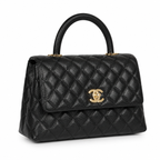 Дамска чанта - Chanel Coco Handle Flap Bag with Top Handle – Black Quilted Caviar Leather / Grained Calfskin, Gold Hardware