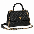Дамска чанта - Chanel Coco Handle Flap Bag with Top Handle – Black Quilted Caviar Leather / Grained Calfskin, Gold Hardware