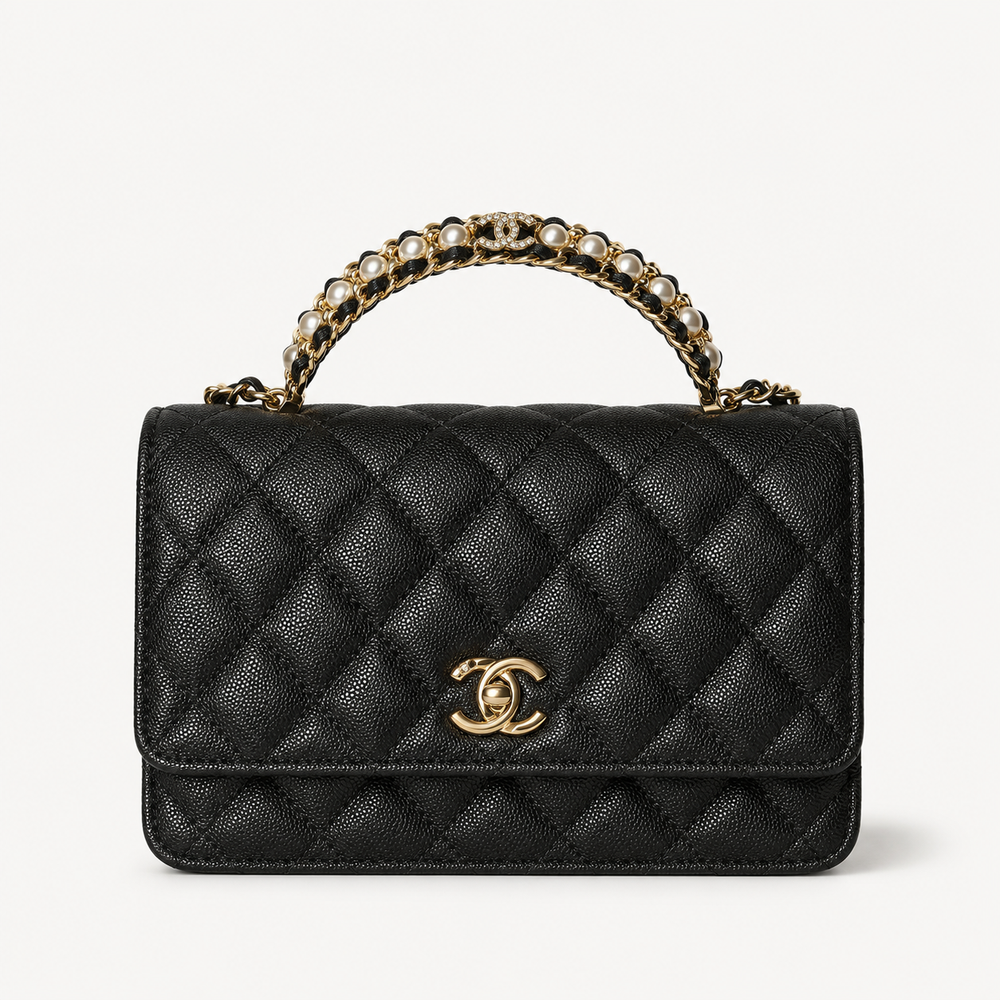 Дамска чанта - Chanel Mini Flap Bag with Top Handle / Chanel Top Handle Mini Flap. - естествена телешка кожа