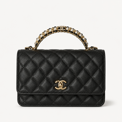 Дамска чанта - Chanel Mini Flap Bag with Top Handle / Chanel Top Handle Mini Flap. - естествена телешка кожа