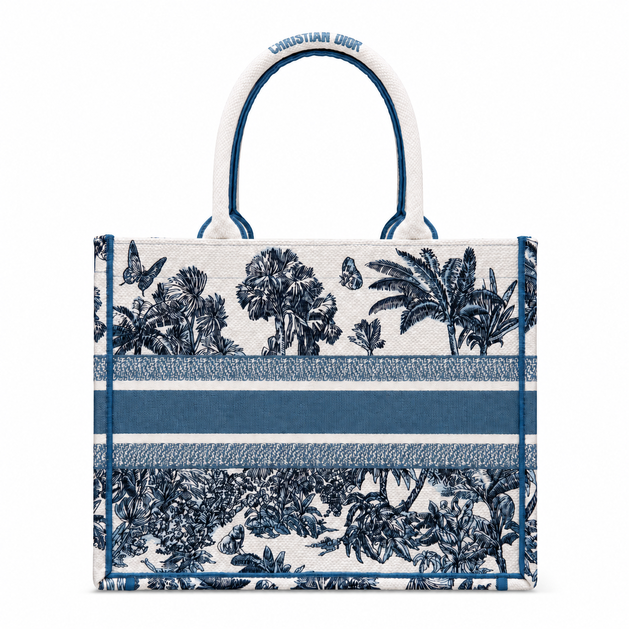 Дамска чанта - Christian Dior Book Tote – blue & white Toile de Jouy / tropical toile pattern - ръчна изработка