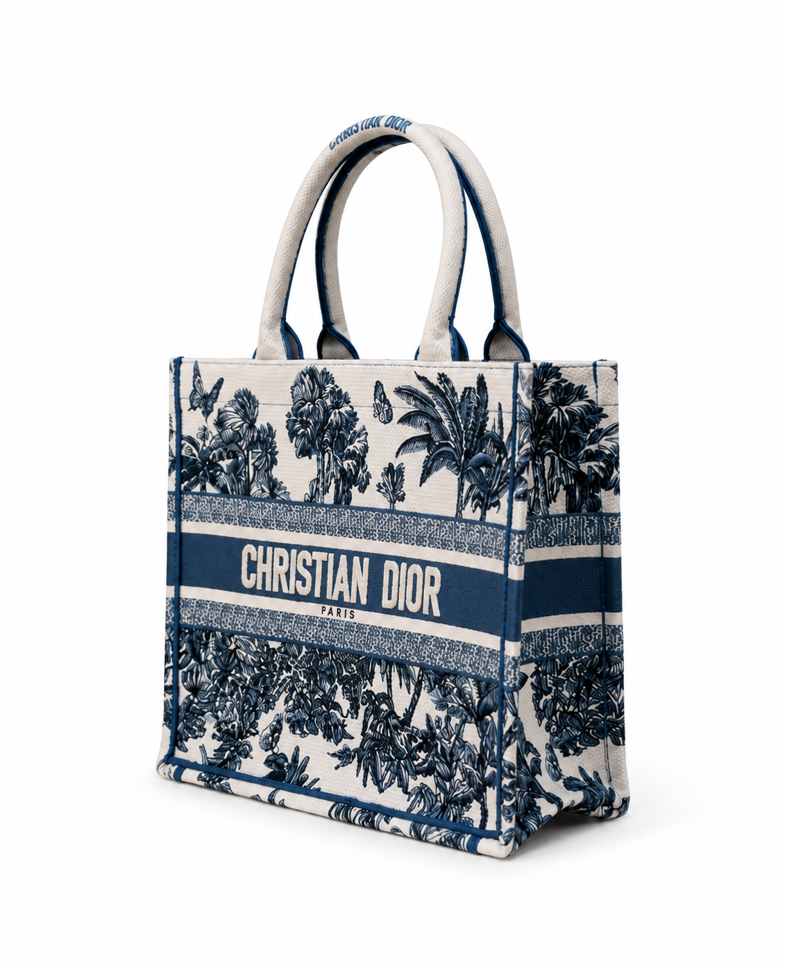 Дамска чанта - Christian Dior Book Tote – blue & white Toile de Jouy / tropical toile pattern - ръчна изработка