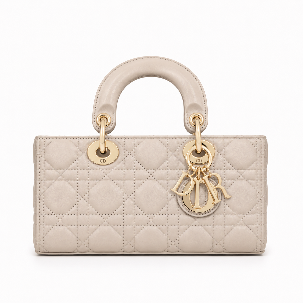 Дамска чанта - Dior Small Lady D Joy – Beige Cannage Lambskin - естествена агнешка кожа