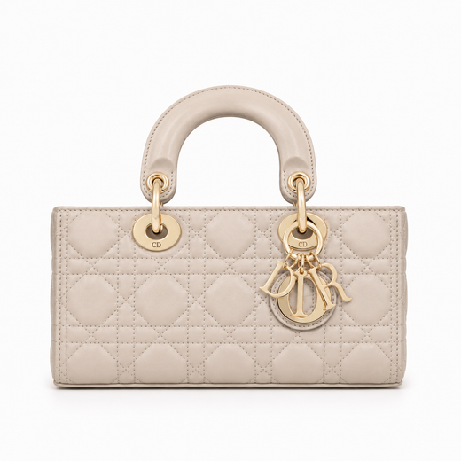 Дамска чанта - Dior Small Lady D Joy – Beige Cannage Lambskin - естествена агнешка кожа