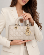 Дамска чанта - Dior Small Lady D Joy – Beige Cannage Lambskin - естествена агнешка кожа