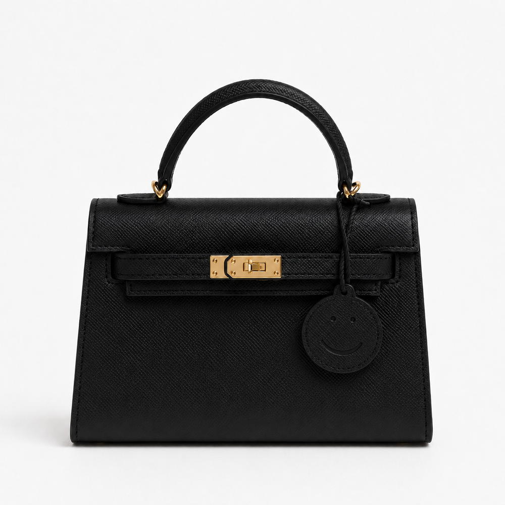Дамска чанта - Hermès Kelly Mini style black top-handle bag - естествена Epsom телешка кожа