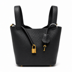 Дамска чанта - Hermès Picotin Lock style black leather tote bag 22 - естествена телешка кожа