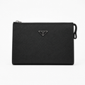 Prada Saffiano Leather Clutch with Triangle Logo - естествена Saffiano кожа