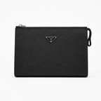 Prada Saffiano Leather Clutch with Triangle Logo - естествена Saffiano кожа