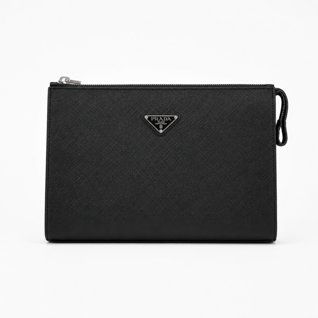 Prada Saffiano Leather Clutch with Triangle Logo - естествена Saffiano кожа