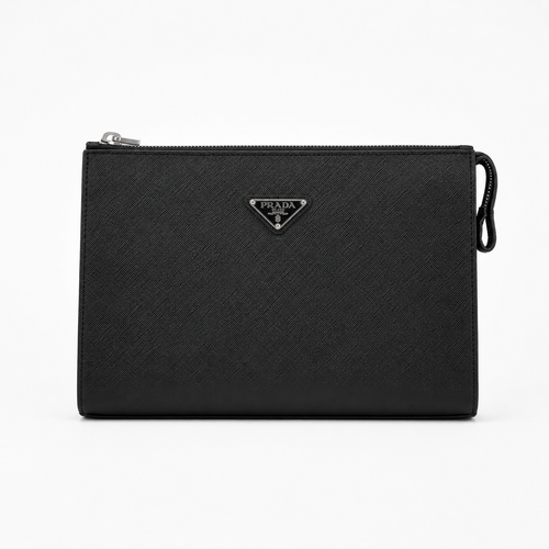 Prada Saffiano Leather Clutch with Triangle Logo - естествена Saffiano кожа