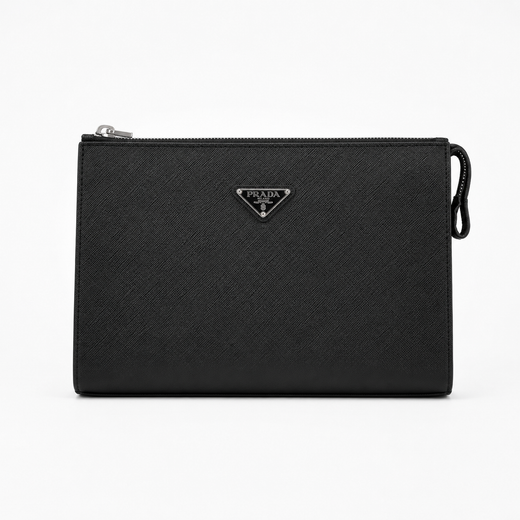 Prada Saffiano Leather Clutch with Triangle Logo - естествена Saffiano кожа