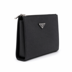 Prada Saffiano Leather Clutch with Triangle Logo - естествена Saffiano кожа