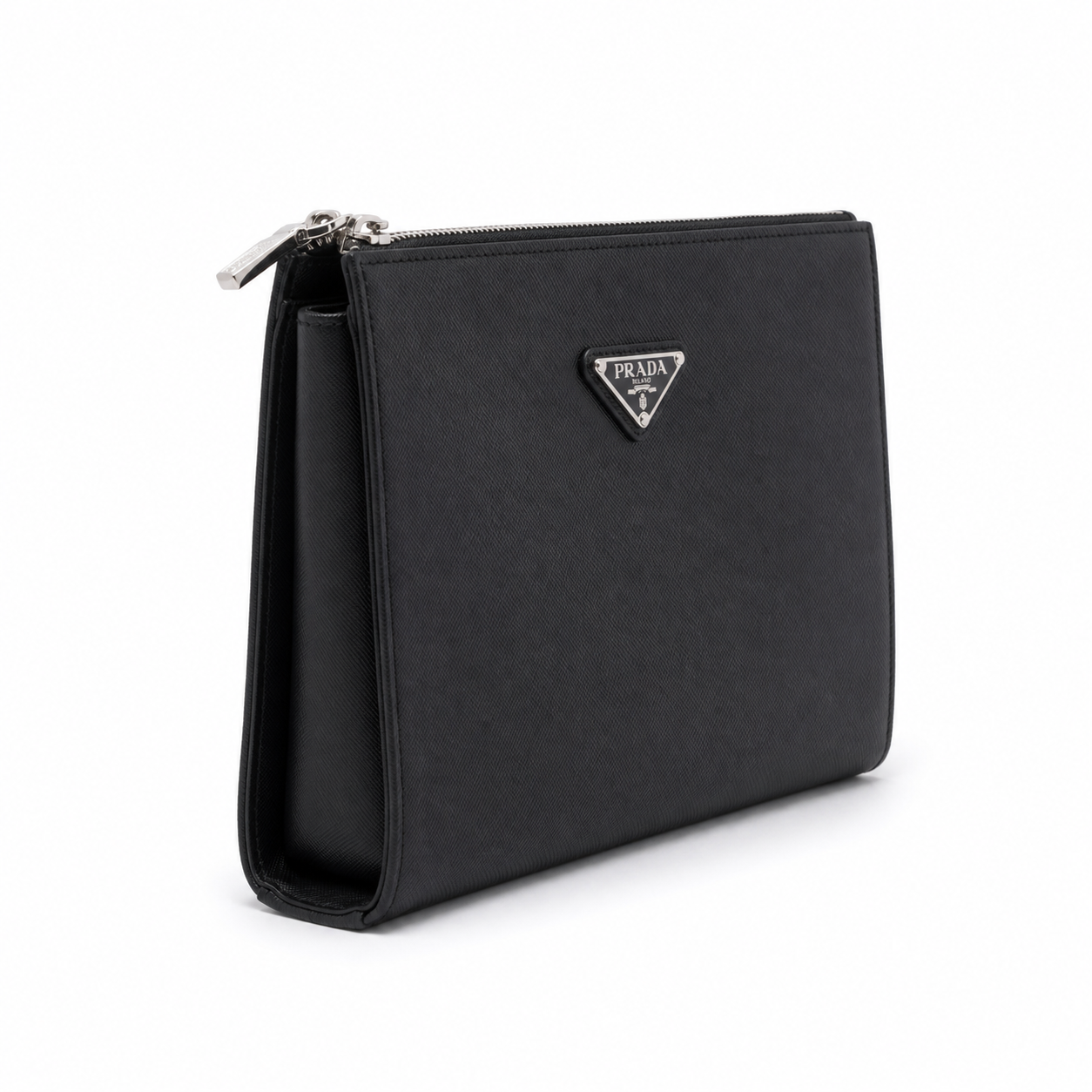 Prada Saffiano Leather Clutch with Triangle Logo - естествена Saffiano кожа