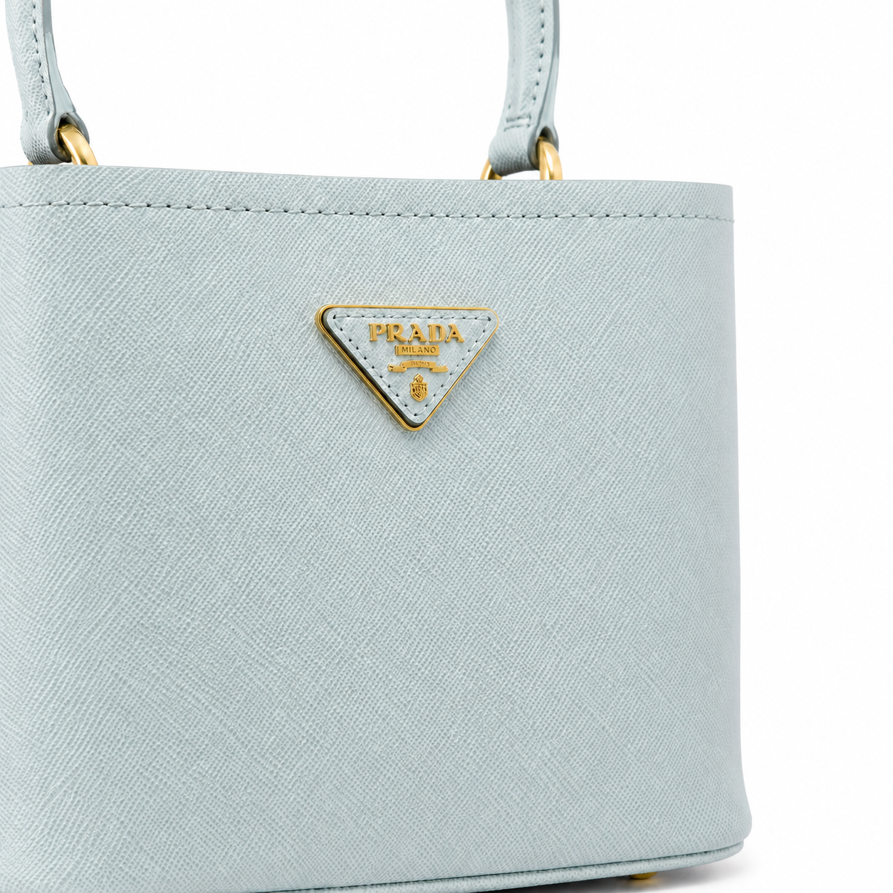 Дамска чанта - Prada Panier Mini Saffiano Leather Bag - естествена Saffiano кожа
