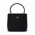 Дамска чанта - Prada Panier Small Saffiano Leather Bag – Black - естествена Saffiano кожа