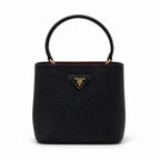 Дамска чанта - Prada Panier Small Saffiano Leather Bag – Black - естествена Saffiano кожа