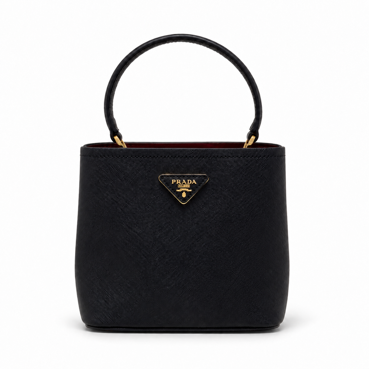 Дамска чанта - Prada Panier Small Saffiano Leather Bag – Black - естествена Saffiano кожа