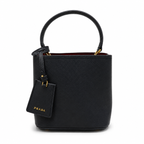 Дамска чанта - Prada Panier Small Saffiano Leather Bag – Black - естествена Saffiano кожа