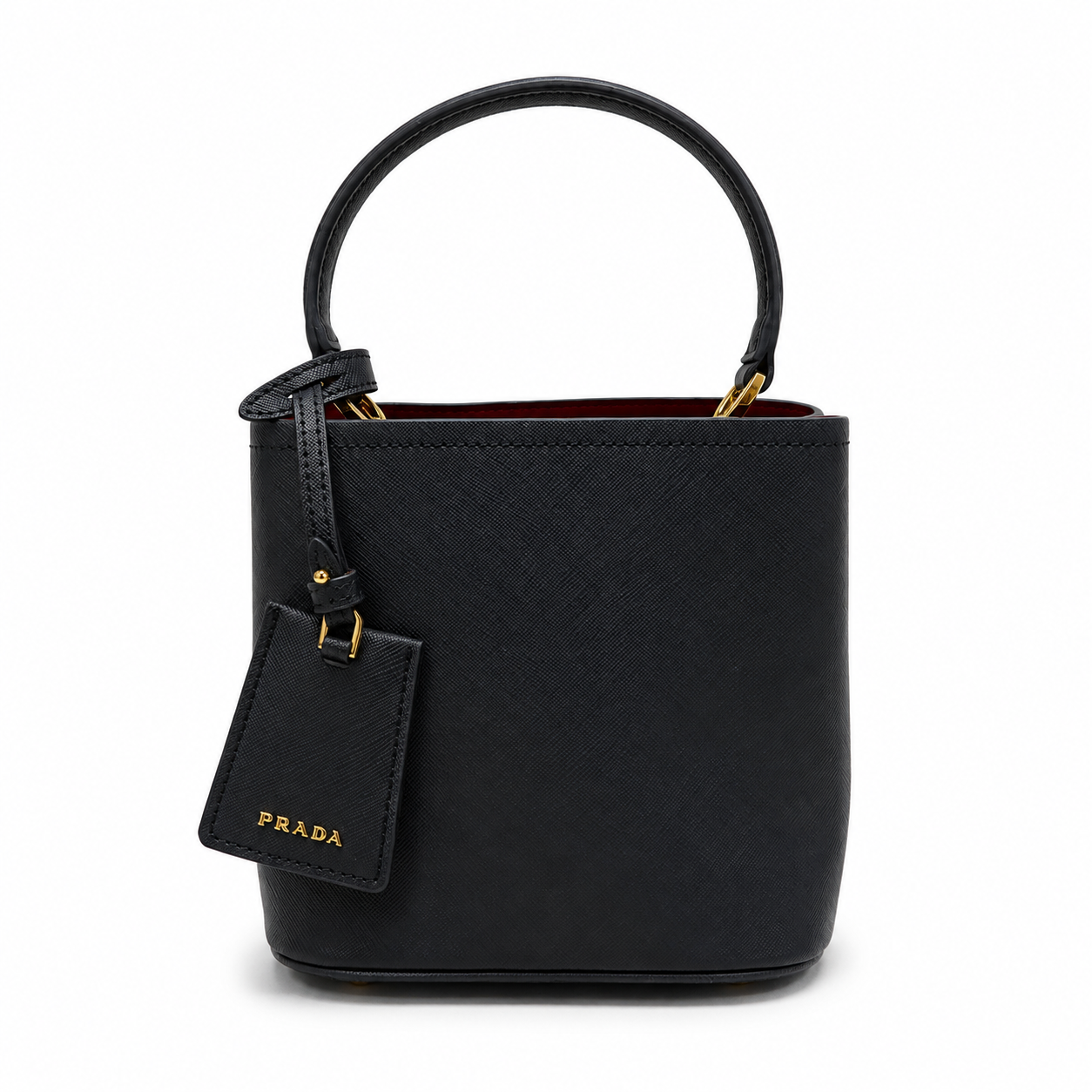 Дамска чанта - Prada Panier Small Saffiano Leather Bag – Black - естествена Saffiano кожа