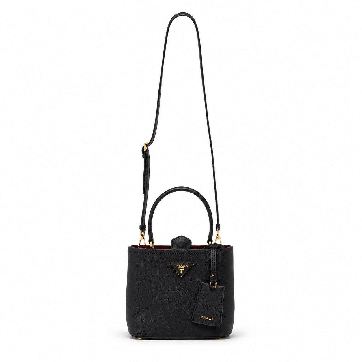 Дамска чанта - Prada Panier Small Saffiano Leather Bag – Black - естествена Saffiano кожа