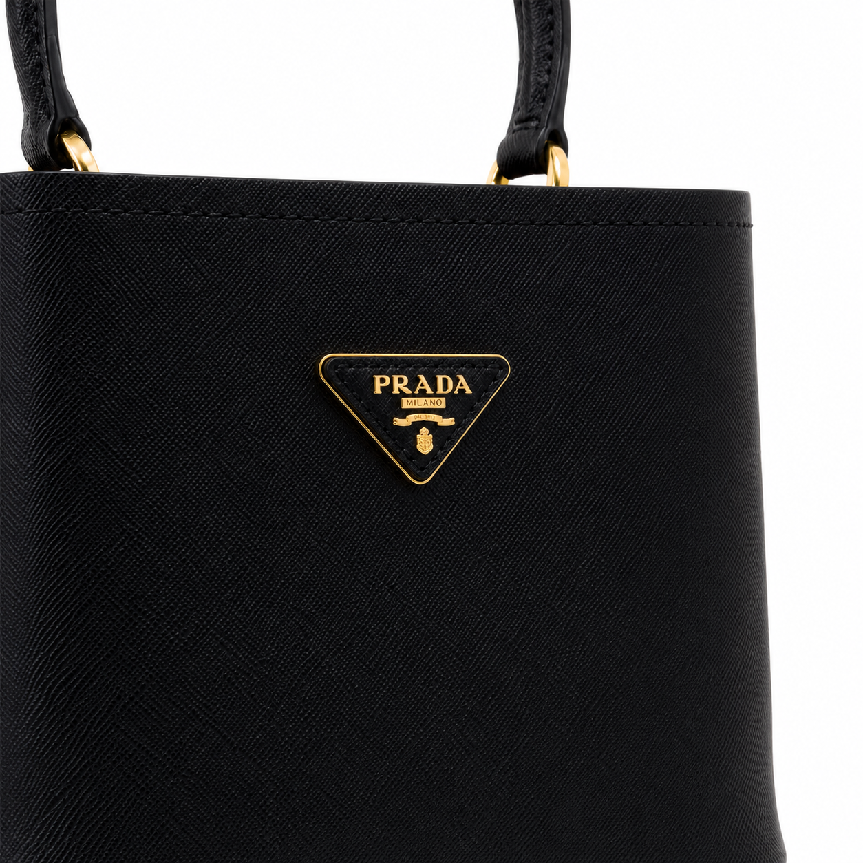 Дамска чанта - Prada Panier Small Saffiano Leather Bag – Black - естествена Saffiano кожа