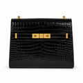 Дамска чанта - Saint Laurent Manhattan crocodile-embossed Shoulder Bag - естествена телешка лакова кожа с крокодилски ефект