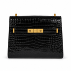 Дамска чанта - Saint Laurent Manhattan crocodile-embossed Shoulder Bag - естествена телешка лакова кожа с крокодилски ефект