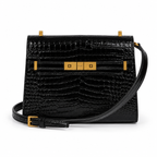 Дамска чанта - Saint Laurent Manhattan crocodile-embossed Shoulder Bag - естествена телешка лакова кожа с крокодилски ефект
