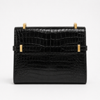 Дамска чанта - Saint Laurent Manhattan crocodile-embossed Shoulder Bag - естествена телешка лакова кожа с крокодилски ефект