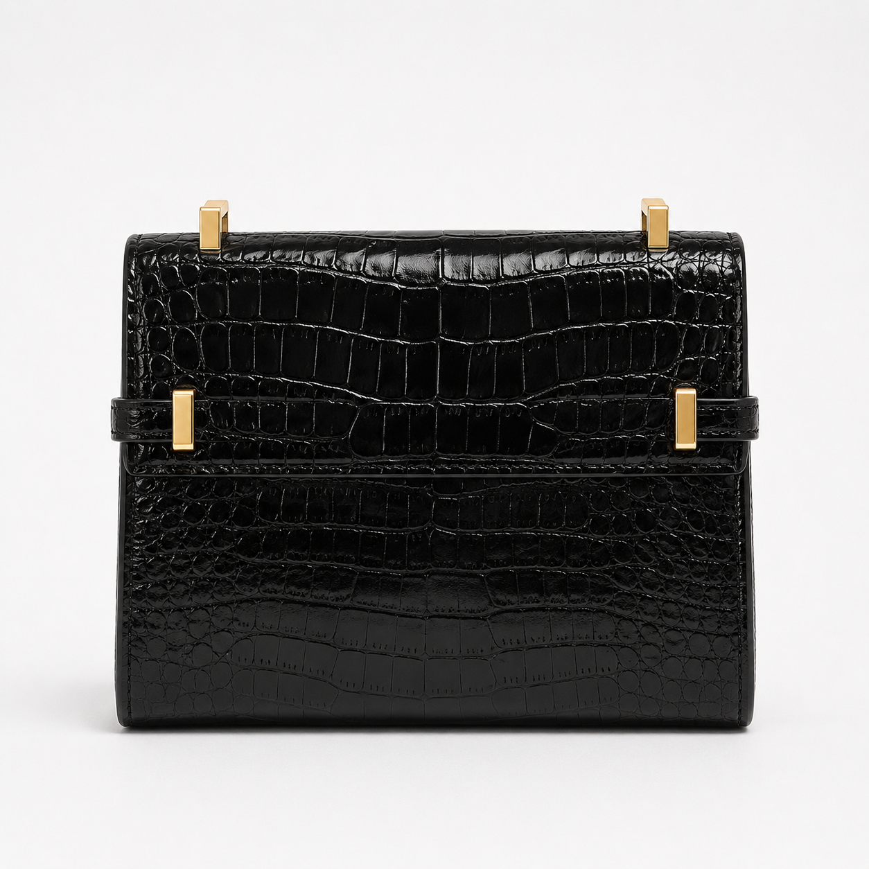 Дамска чанта - Saint Laurent Manhattan crocodile-embossed Shoulder Bag - естествена телешка лакова кожа с крокодилски ефект
