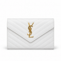 Дамска чанта - Saint Laurent Monogram Envelope Wallet on Chain in Grain de Poudre Embossed Leather – White / Gold Hardware -