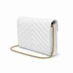 Дамска чанта - Saint Laurent Monogram Envelope Wallet on Chain in Grain de Poudre Embossed Leather – White / Gold Hardware -