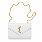 Дамска чанта - Saint Laurent Monogram Envelope Wallet on Chain in Grain de Poudre Embossed Leather – White / Gold Hardware -